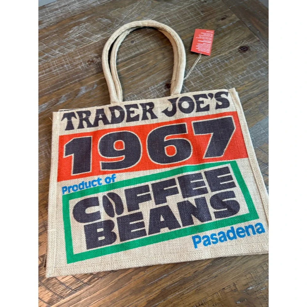 Trader Joes 1967 Coffee Beans Pasadena Jute Tote Bag Reusable 9‎ Gallon NWT